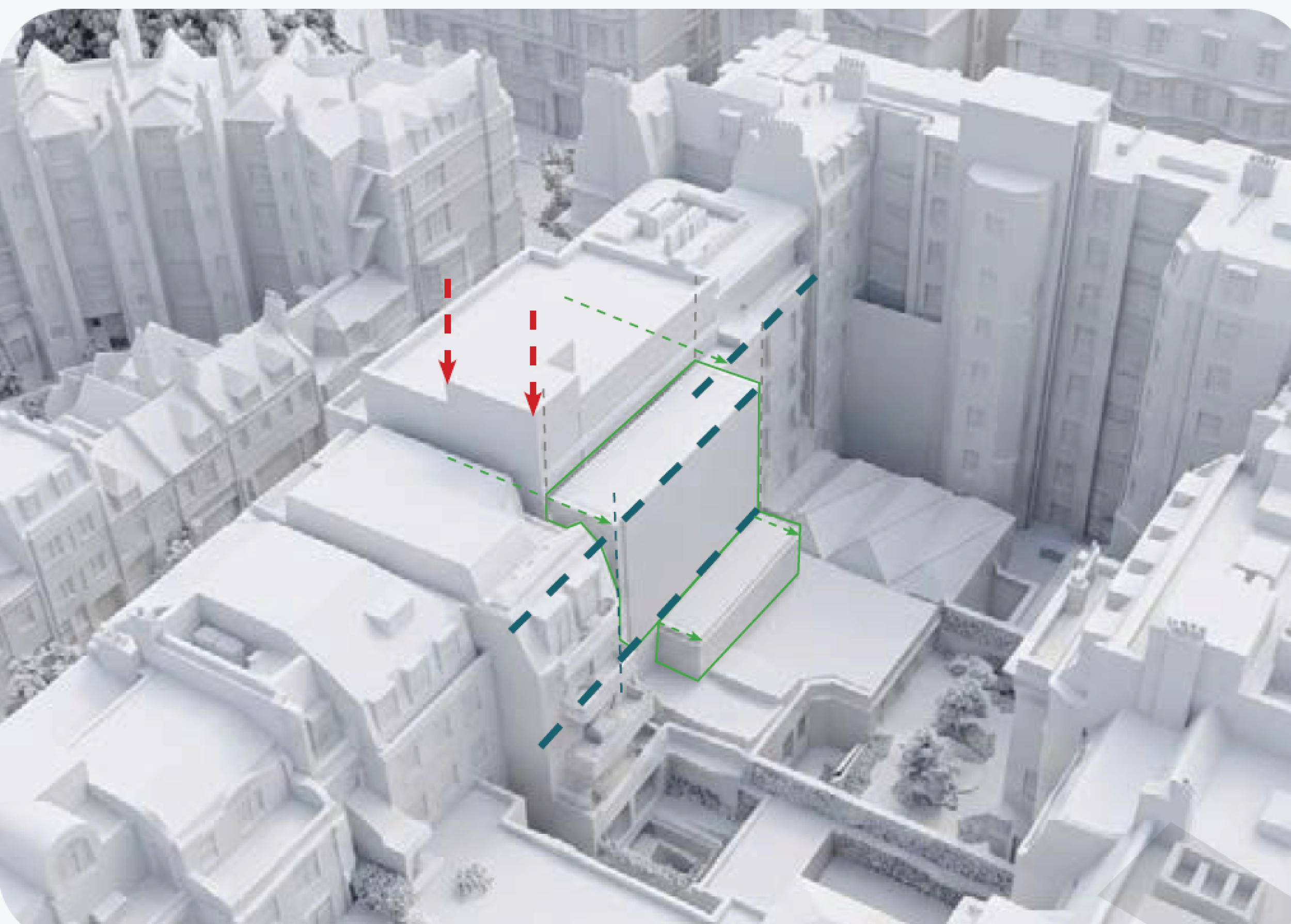  Lift and stair overrun is reduced so they are less prominent,&nbsp; Lightweight loggia pushed inboard by approximately 500mm to with roof access through a hatch instead. This will create a subservient proposal to grade II* listed 44-46 Grosevnor St&
