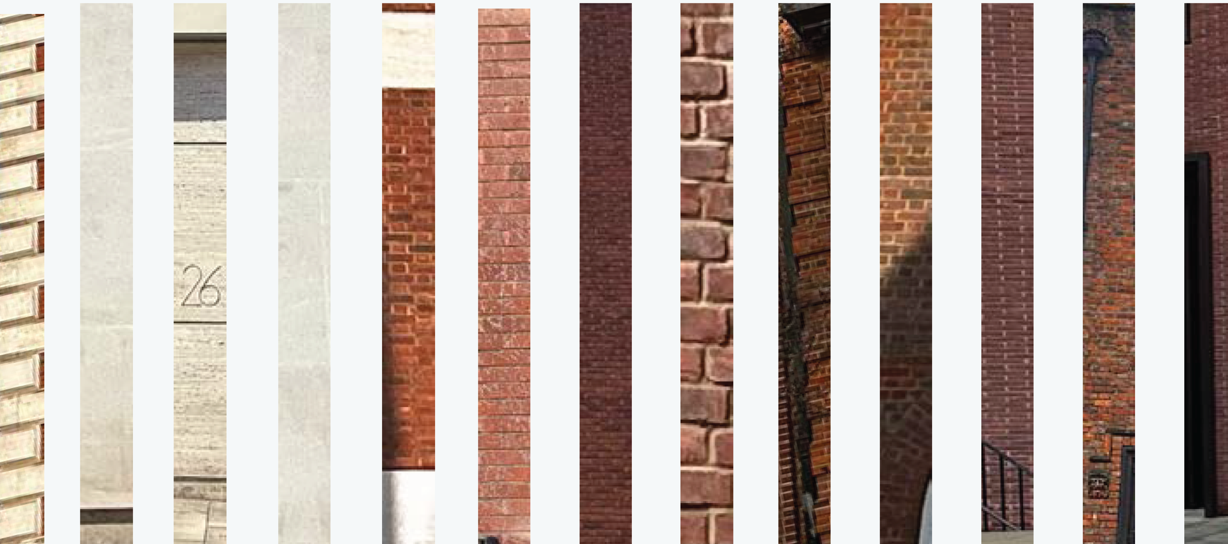 A collage of various brick and stone building walls with different textures and colors.