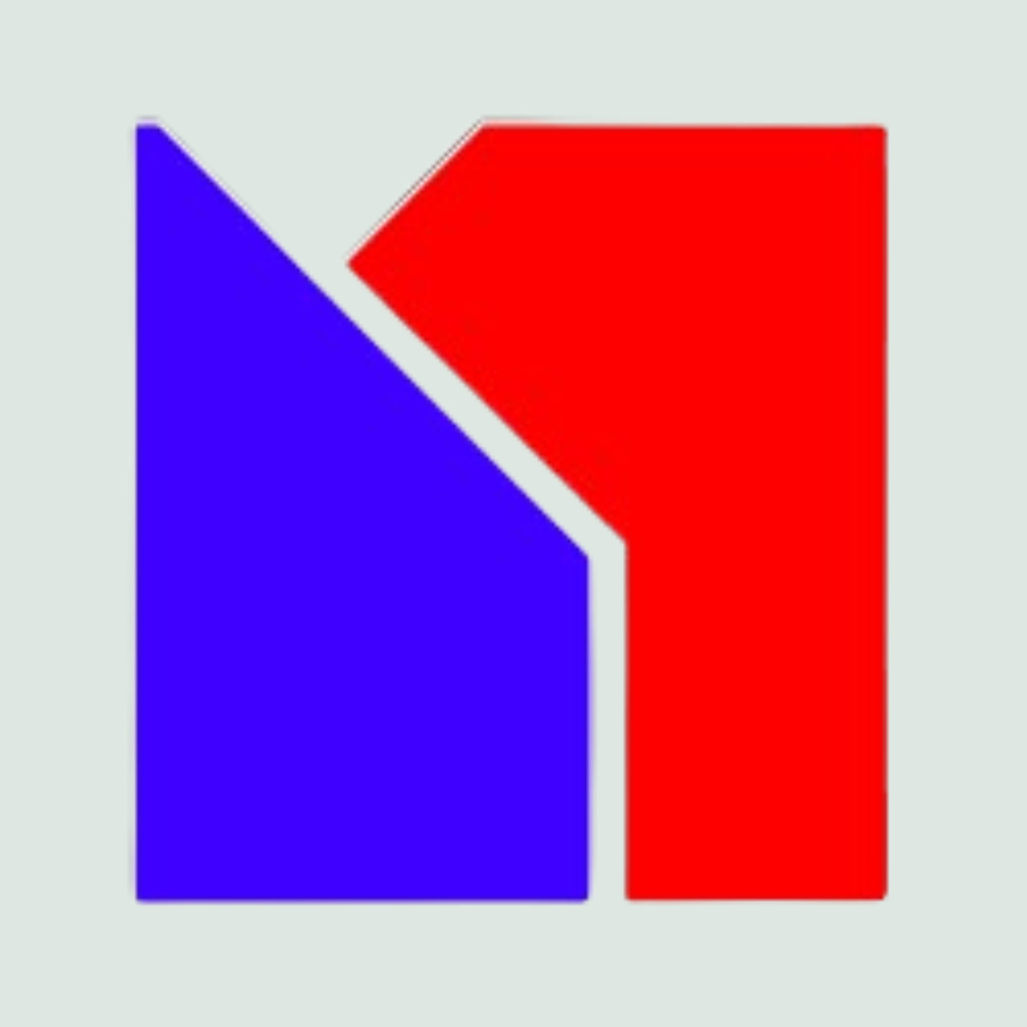 Two overlapping geometric shapes: a blue triangle on the left and a red rectangle on the right, set against a light grey background.