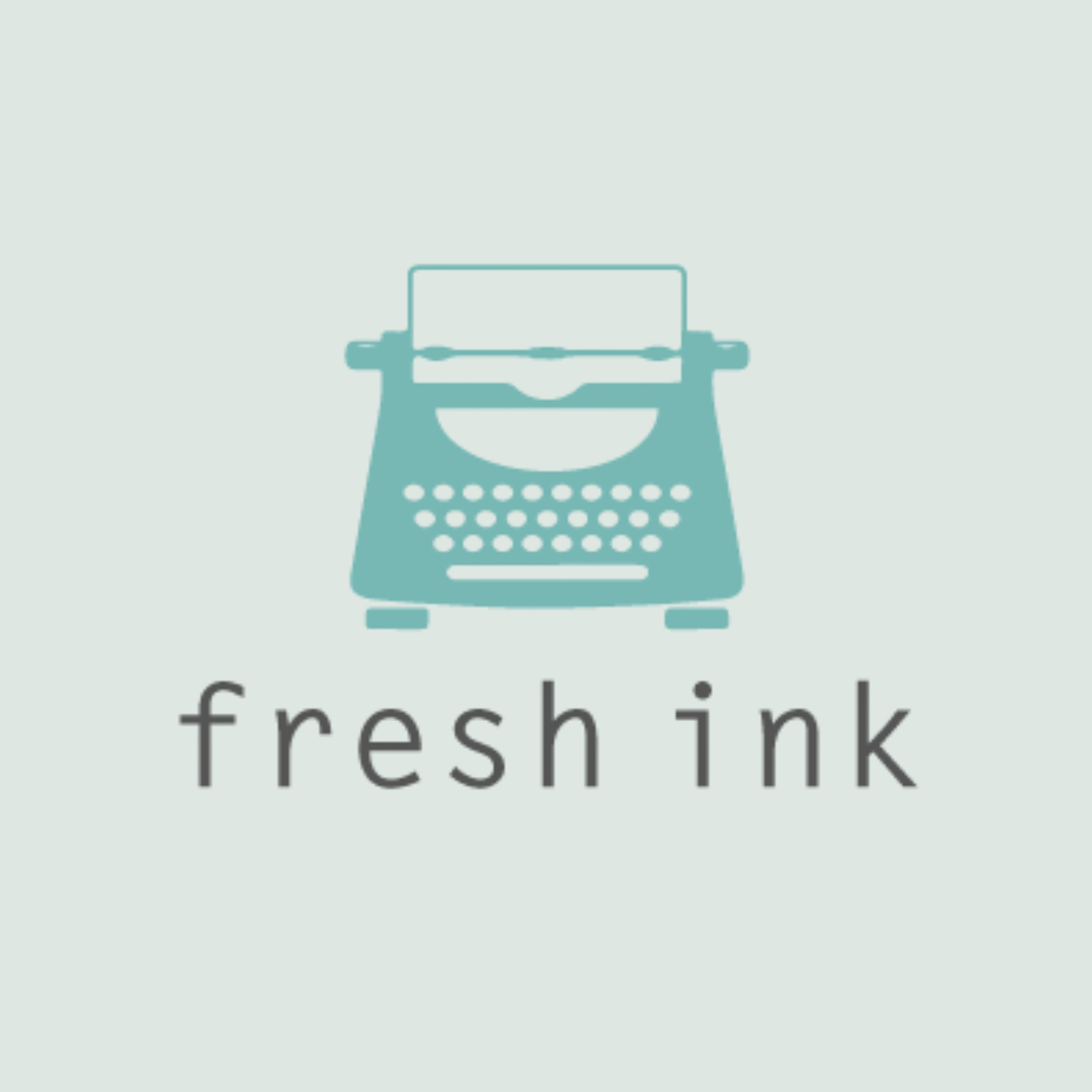 Stylized illustration of a typewriter with the words 'fresh ink' written below.