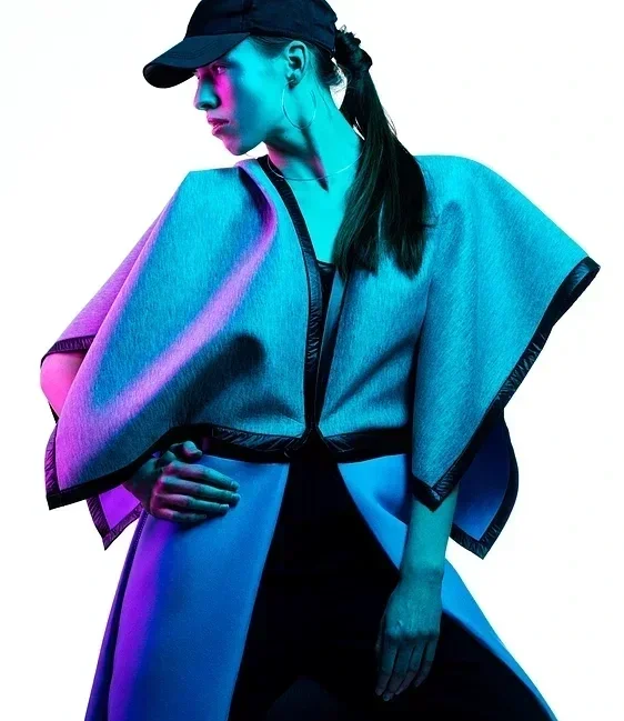 Styled editorial zero-waste foldable futuristic origami fashion outfit.