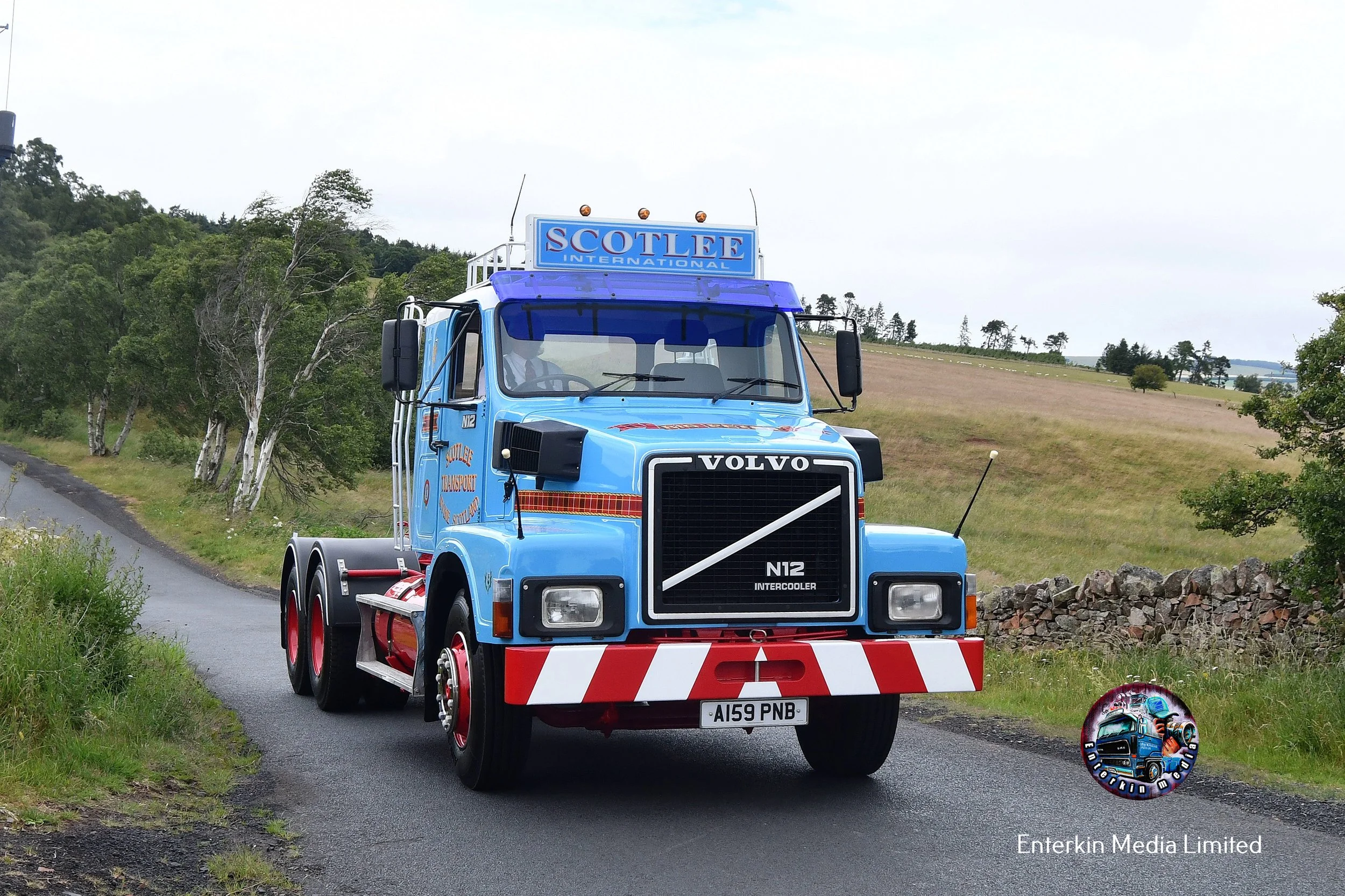 A blue vintage truck with