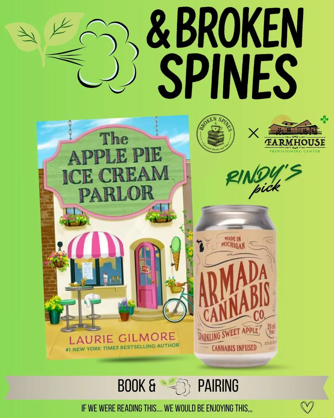 We're back at it with our friends at @farmhouseu.p and @906cannacouple ! We've got 10 new book and product pairings coming your way as we count down to Stoner Story Time!

📖 The Apple Pie Ice Cream Parlor by Laurie Gilmore

Meet Charlotte and Leo. T
