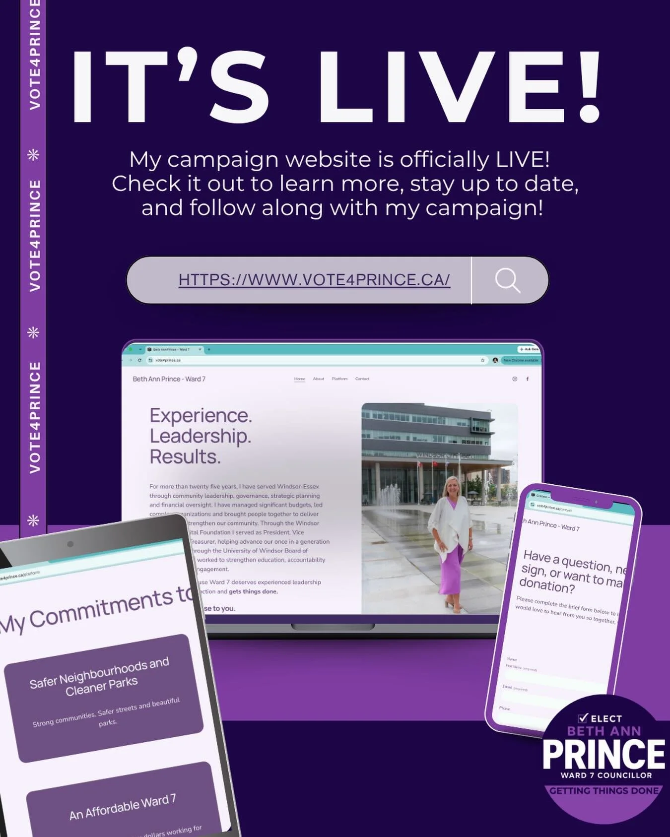 Our campaign website is officially live!💟
Visit Vote4Prince.ca to learn more about me, the priorities I&rsquo;m hearing from Ward 7 residents, and how we&rsquo;re going to get things done for our community.
The website will be updated regularly with