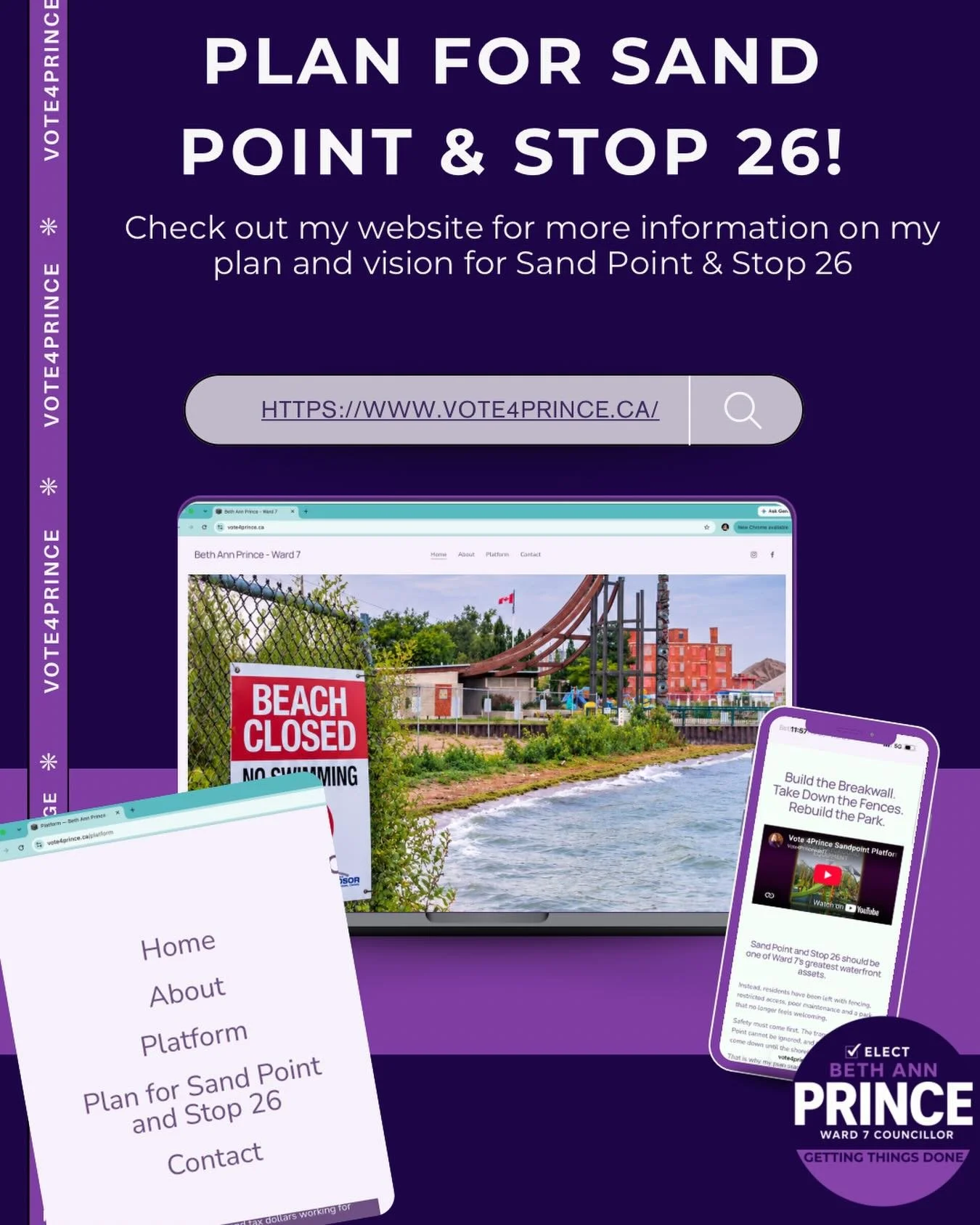 Sand Point and Stop 26 should be one of Ward 7&rsquo;s greatest waterfront assets.

Instead, residents have been left with fencing, restricted access, poor maintenance and a park that no longer feels welcoming.

vote4prince.ca