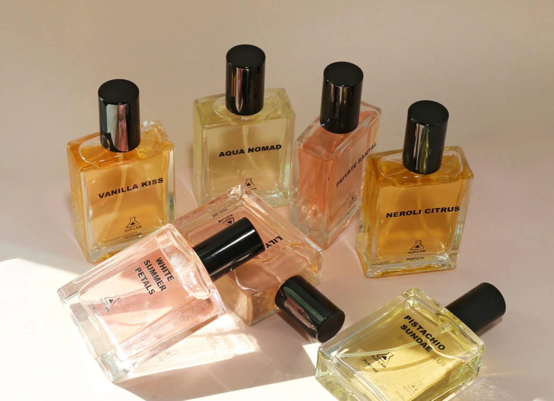 A styled image of the A2O Lab perfumes 