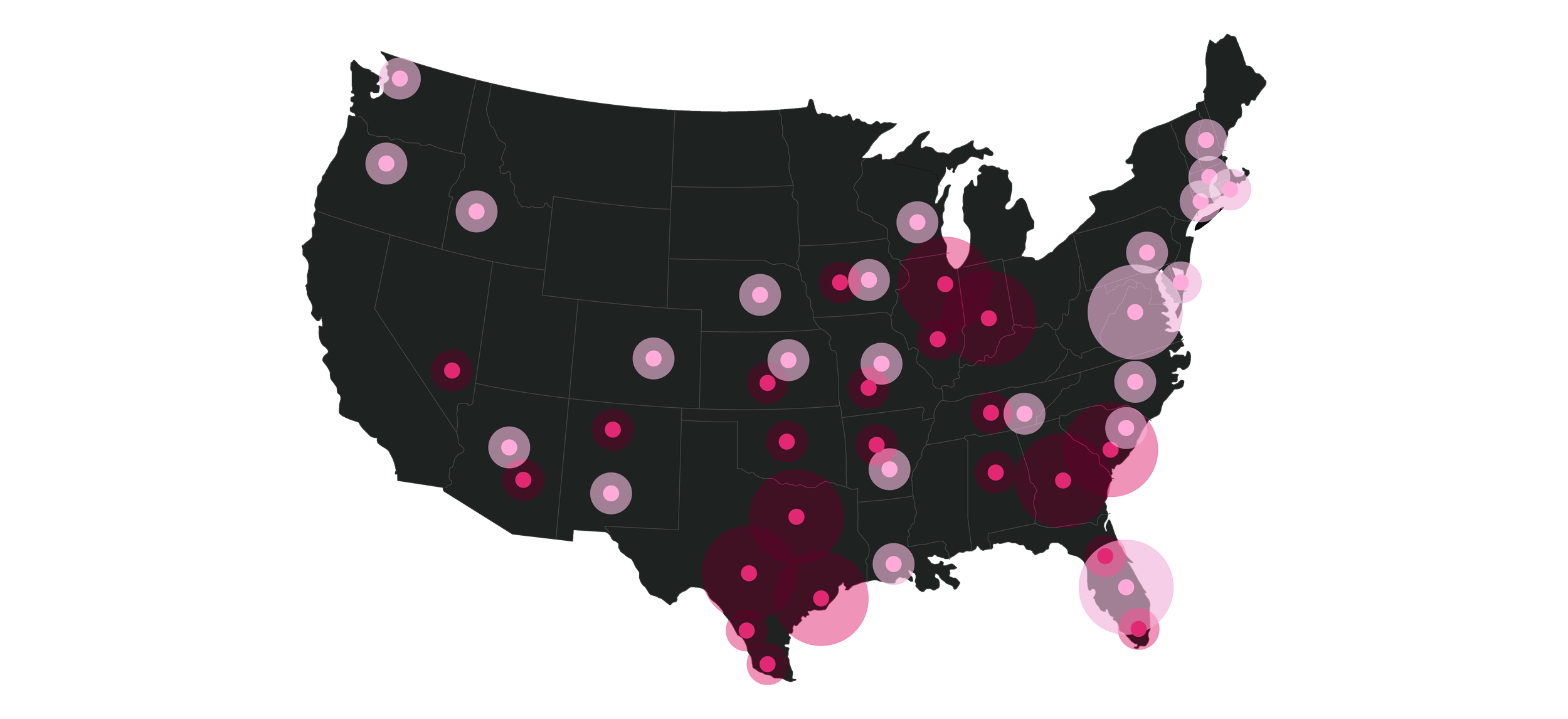 U.S. map showing where Miss A retail store are located