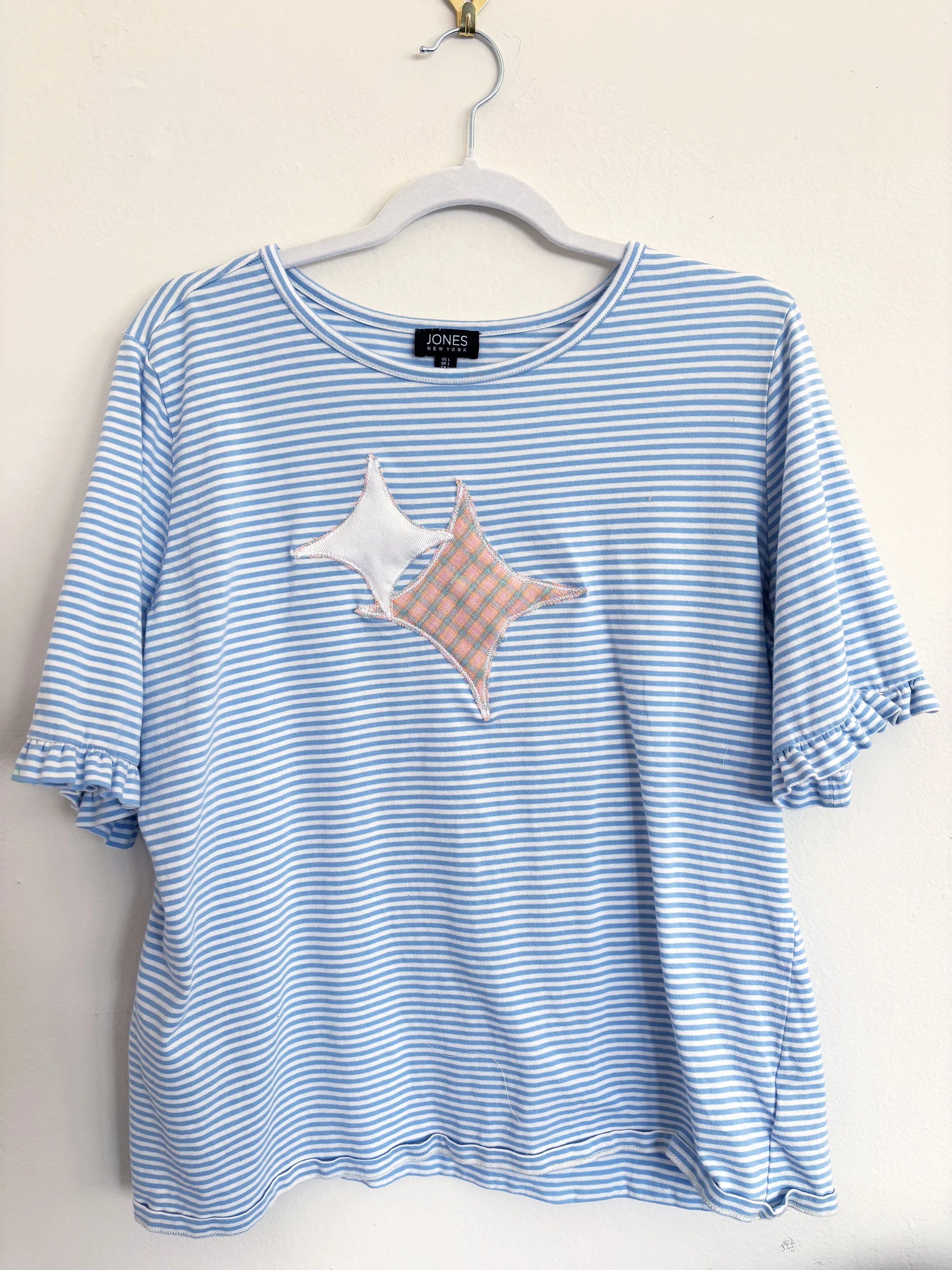 Baby Blue Strip Star Top - Size Large