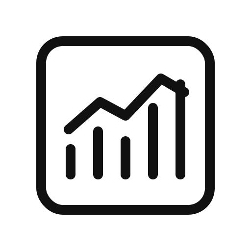 Icon of a rising line graph inside a square.
