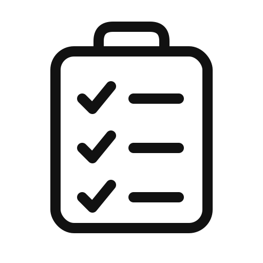 Outline of a clipboard with three checkmarks next to lines of text.