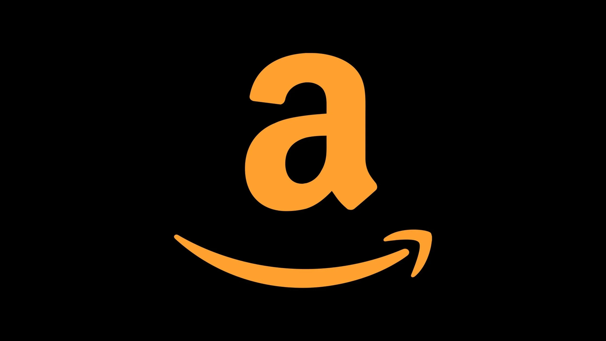 The Amazon logo featuring a stylized orange smile with a curved arrow underneath, on a black background.