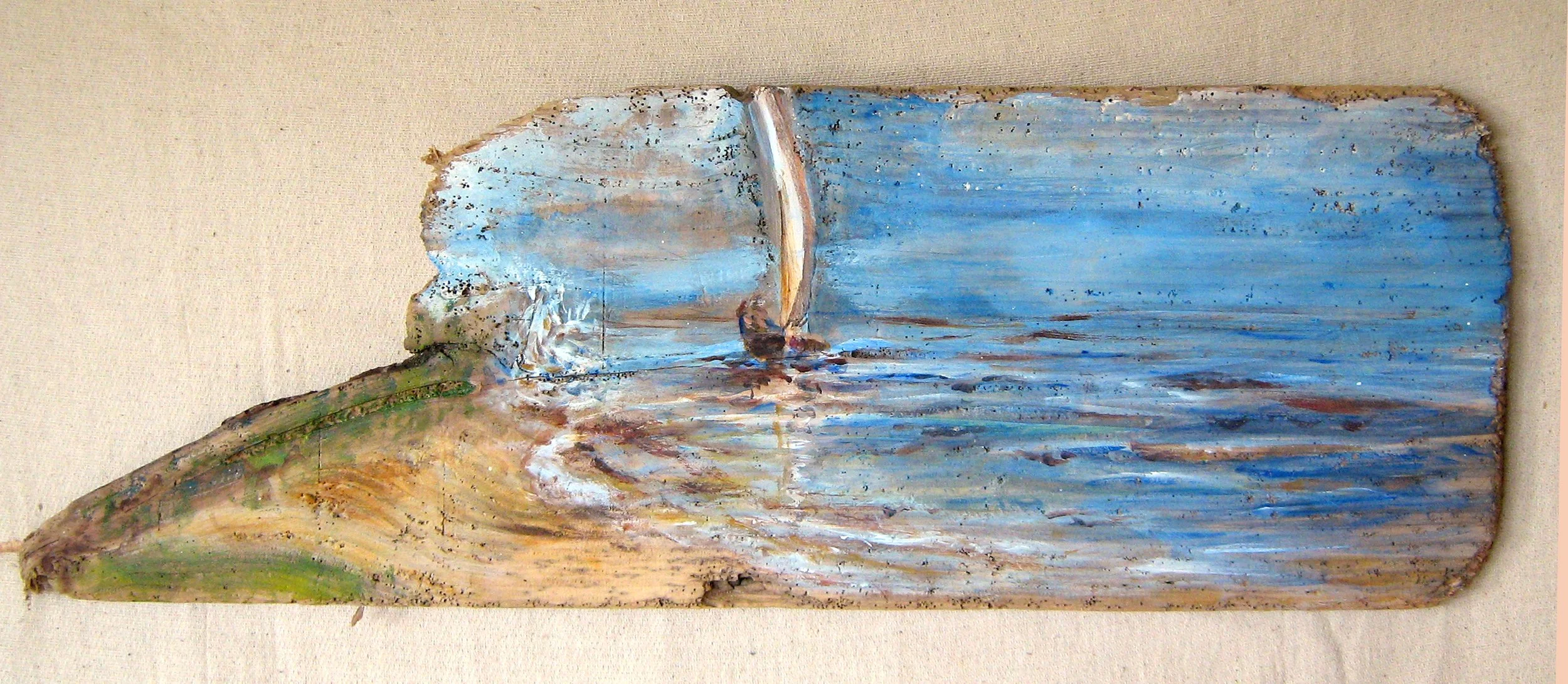 BEACH SAILING random driftwood. Oil