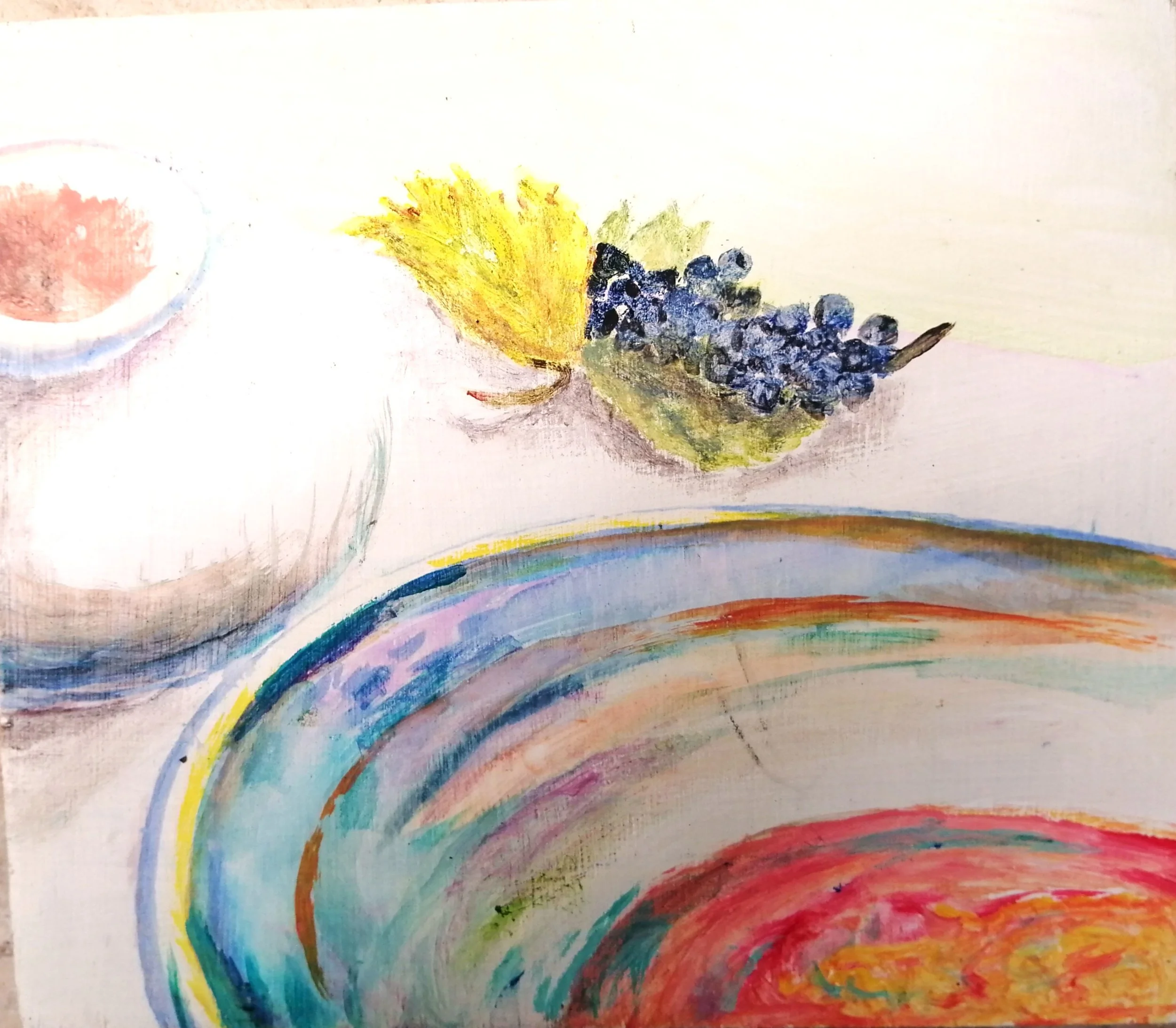 Stilllife in tempera and oil by FrancoisGunning with 2dishes and grapes