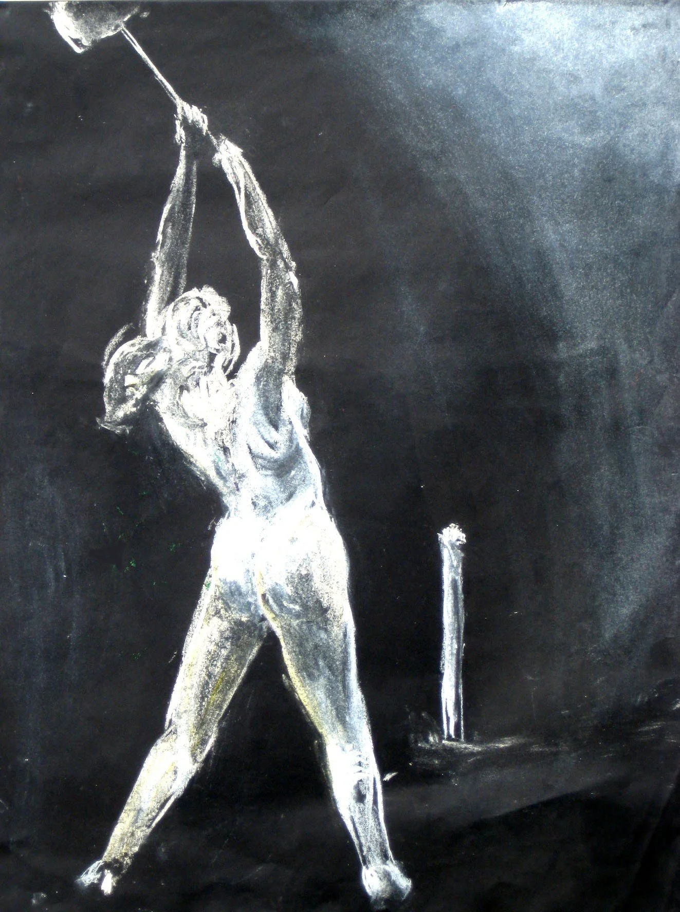 Sketch for "Staking the Beast". Chalk on black paper