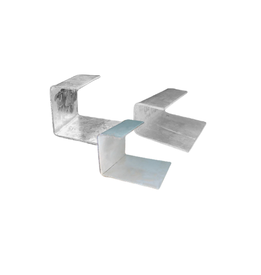 Three metal L-shaped brackets arranged in a semi-circle, with a silver finish and visible scratches and wear.