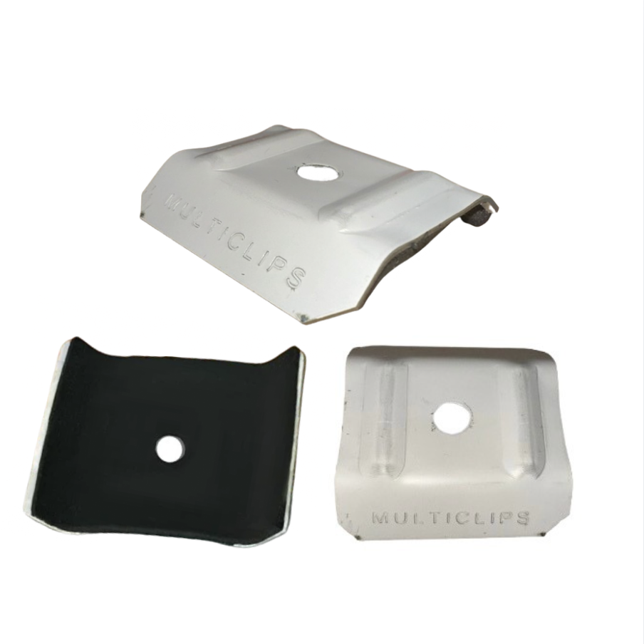 Two steel corner brackets, one silver and one black, with holes for screws or bolts, placed against a white background.