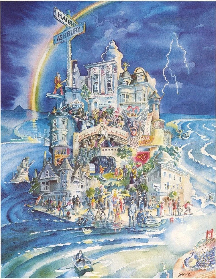 In 1982, I created the, “Haight Ashbury Poster”, which was commissioned by merchants in the Haight and was printed at the T Lautrec print shop where all of the Bill Graham and Family Dog rock posters in the 60’s and 70’s were printed.