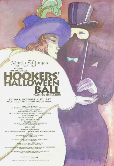 A poster designed by David Wills for the Hookers Ball from 1997, when the Hookers Ball returned for a single year. Poster art and design by David Wills.