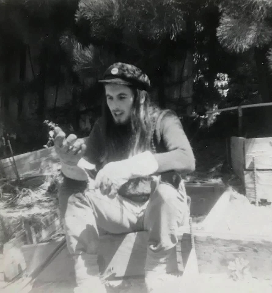 I am pictured here at Druid heights in Mill Valley working in Elsa Gidlow’s garden, across from Alan Watts’ library, which I did for $5 an hour while living in her goat house.
