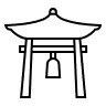 Traditional Asian temple gate with a hanging bell