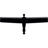 Silhouette of a person standing with arms outstretched, aligned with a large horizontal bar or wing, viewed in black and white.