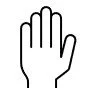 Simple line drawing of a raised hand with fingers together