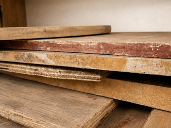 Wooden battens used in the studio to make handcrafted stoneware bonsai pots.