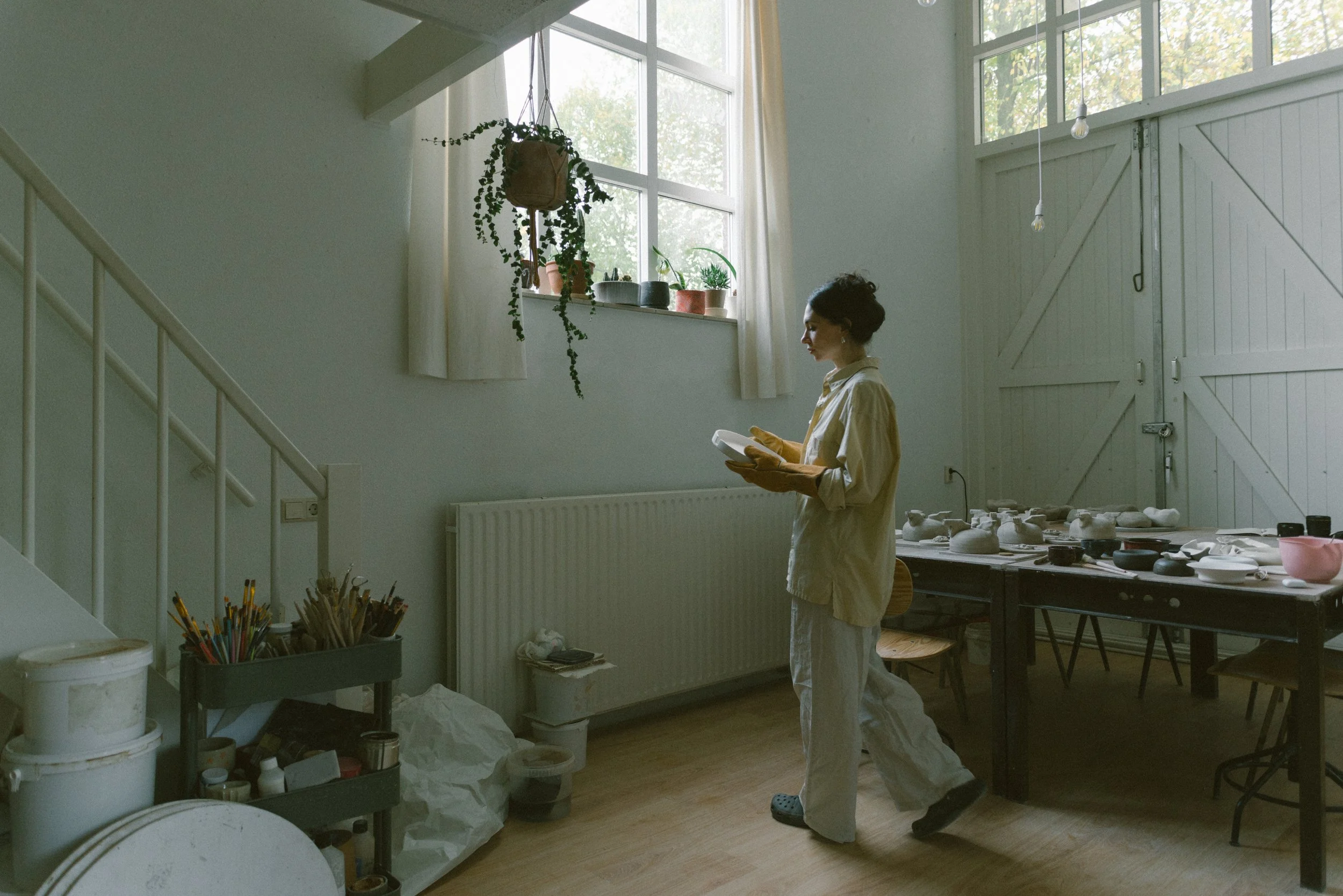 Ceramicist Chiara Caselli in her bright studio