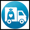 Circle icon of a delivery truck with a heart on the side