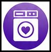 Icon of a washing machine with a heart inside it, purple background