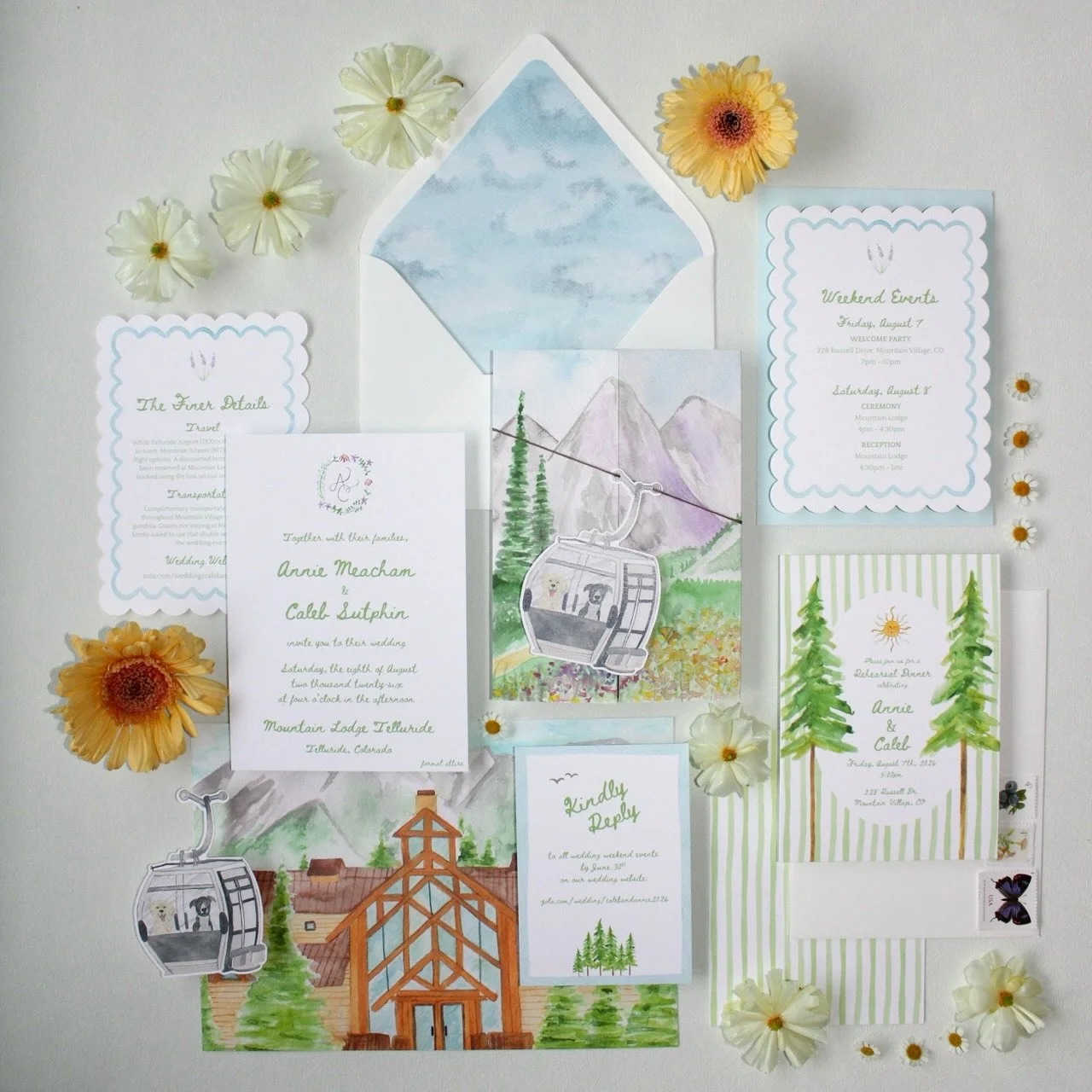 Happy wedding weekend to A+C 🤍

This invitation suite was designed to capture everything that makes this celebration so special, from the beauty of Telluride to the their two dogs who are their everything. Every piece was created with intention, mak