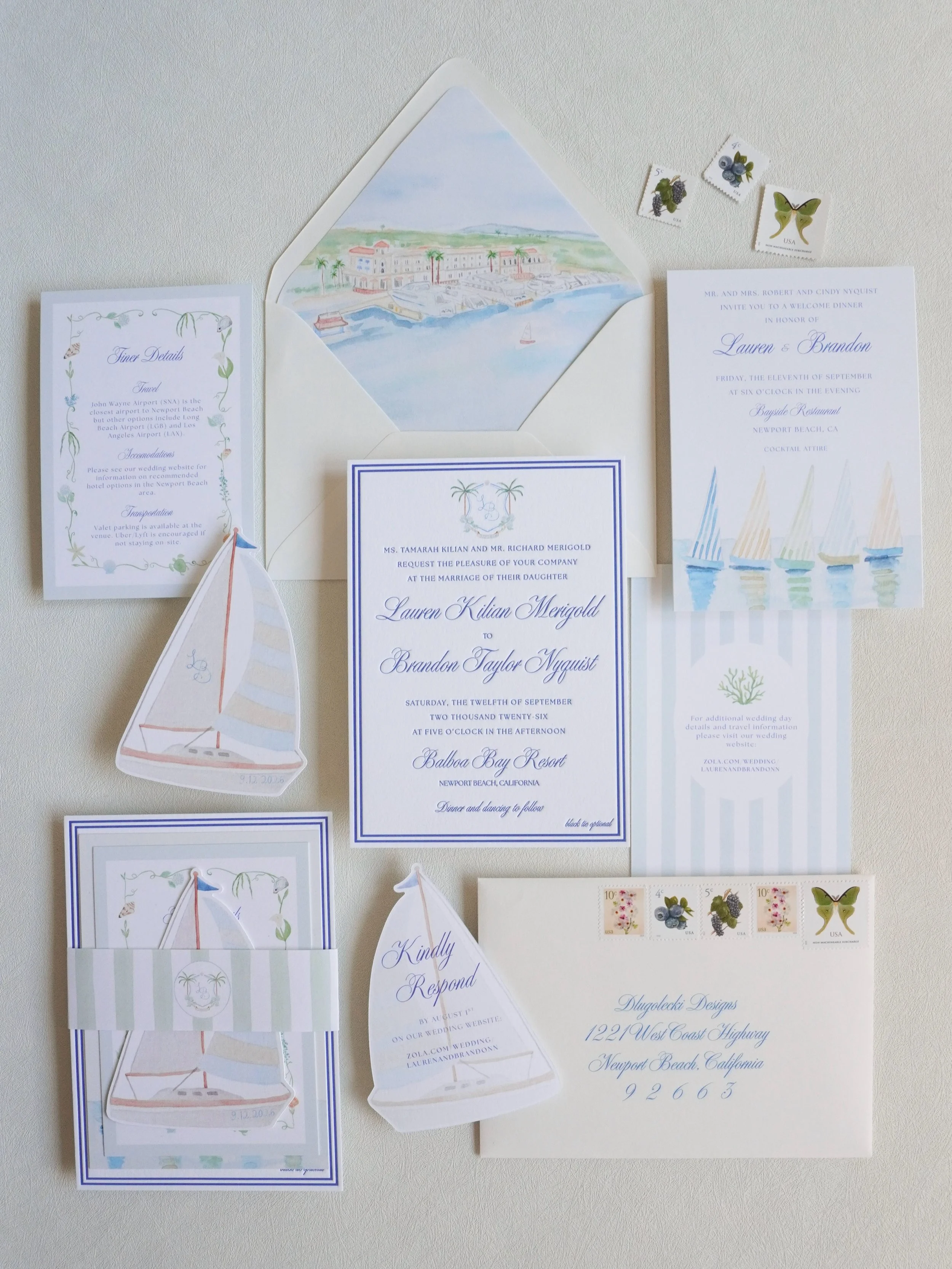 It&rsquo;s wedding weekend for L+B! 🕊️

With a wedding set on the water in Orange County, the suite naturally leaned coastal, layered with soft florals inspired by the blooms that will fill the celebration. A sailboat illustration brings in the wate