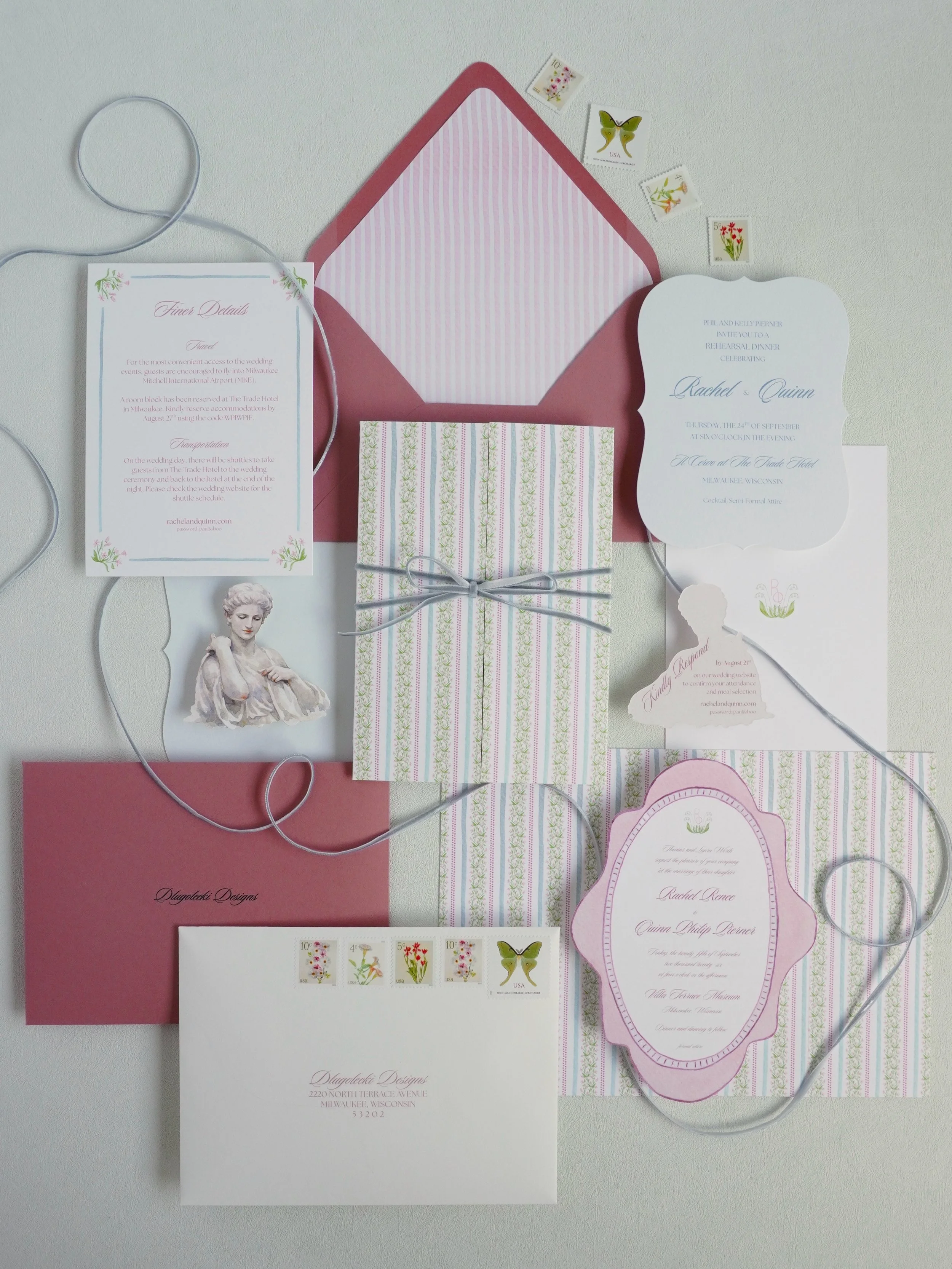 R+Q&rsquo;s wedding weekend is here! 💕

It was so special creating everything for their celebration, from the save the dates to the invitation suite and day of stationery. Each piece pulled inspiration from the meaningful details of their story as w