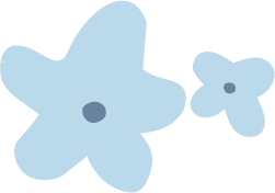 Two light blue cartoon flowers, one larger and one smaller, with simple rounded petals.