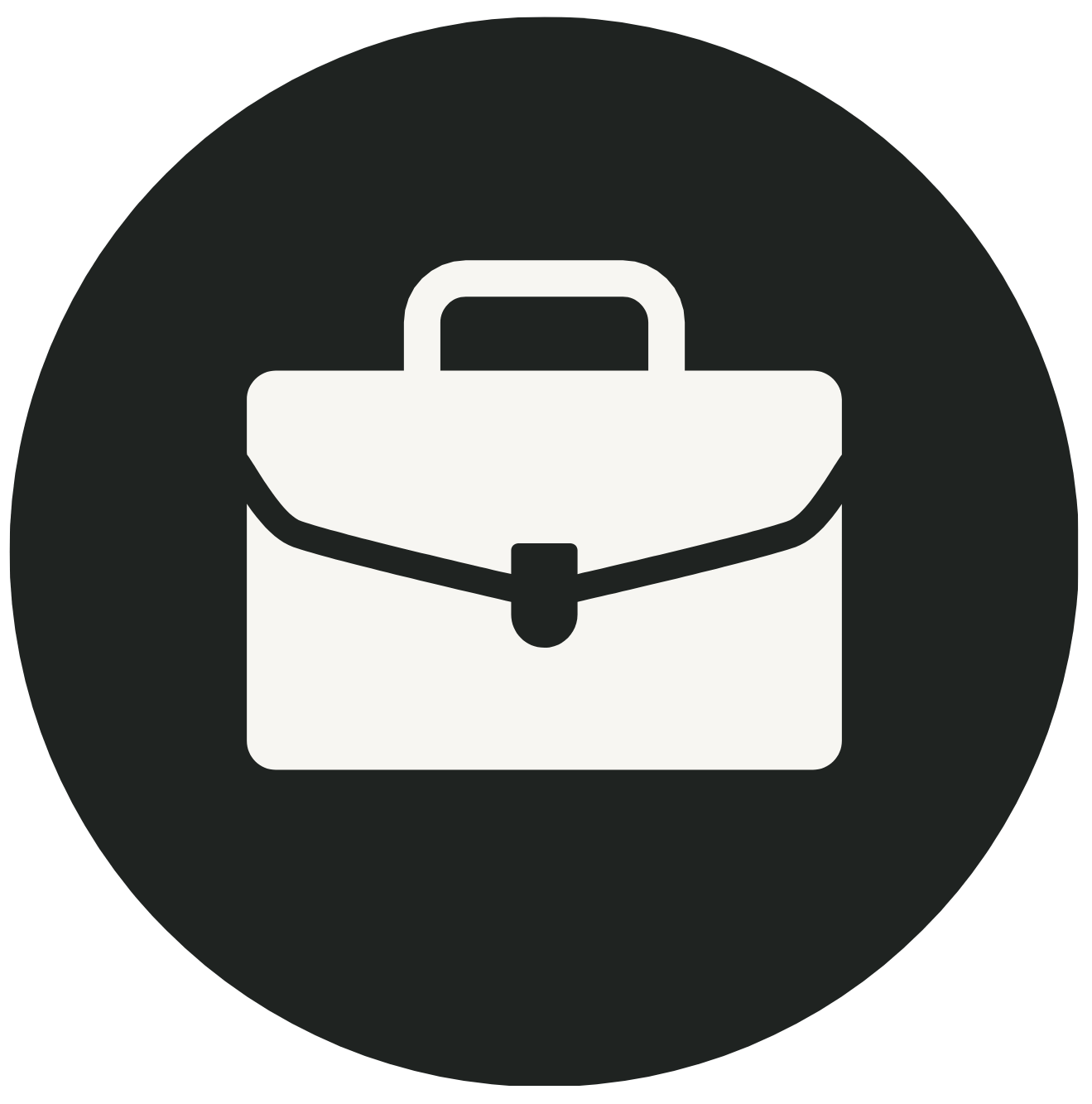 Icon of a briefcase inside a dark circle.