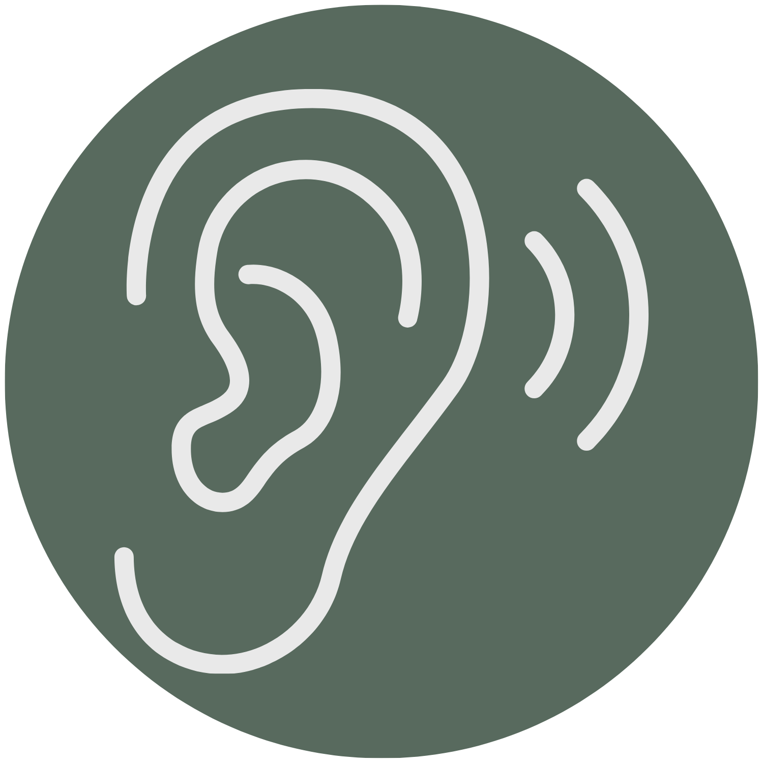Icon of a human ear with sound waves indicating hearing.