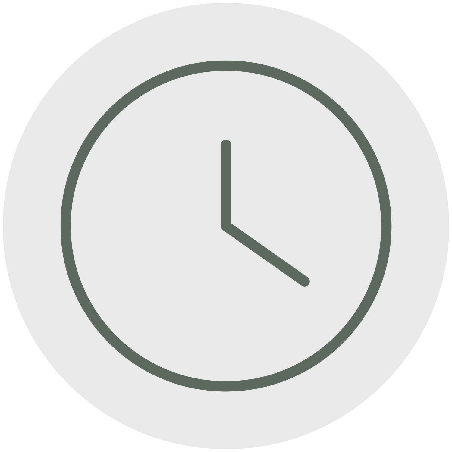 A simple gray clock showing the time as 3:25.