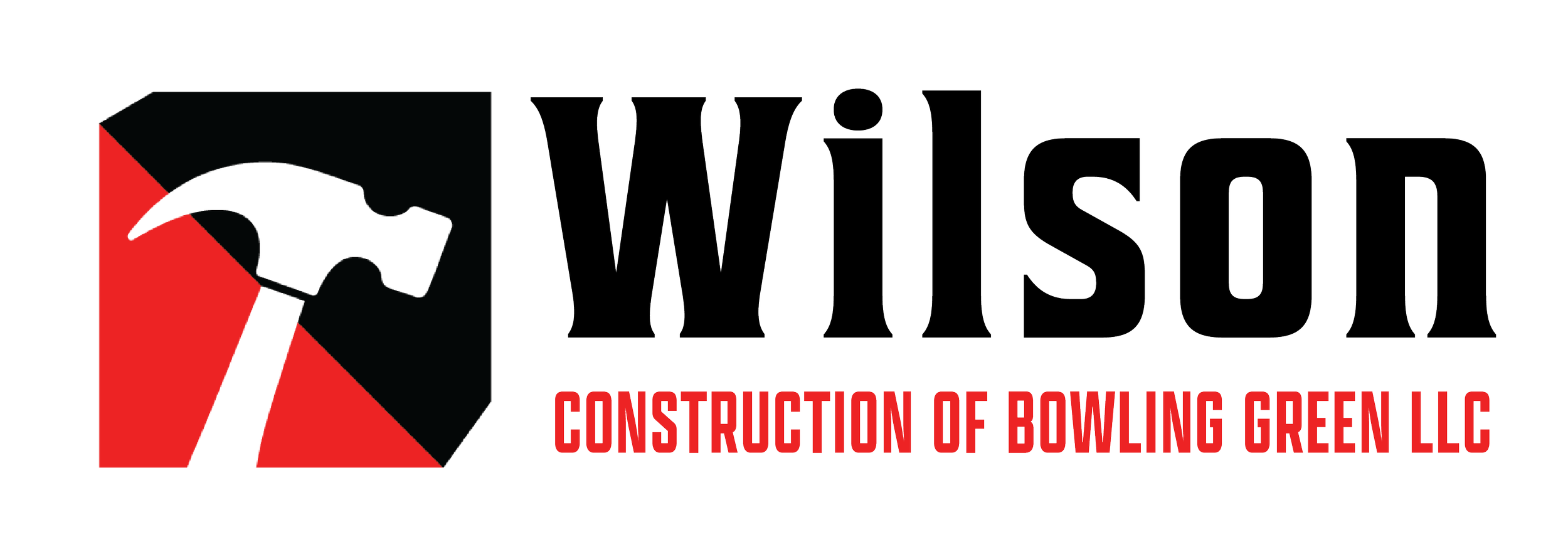 Logo of Wilson Construction of Bowling Green LLC, featuring a black lightning bolt and red and black shapes, with the text 'Wilson' in large outline letters and 'Construction of Bowling Green LLC' in red
