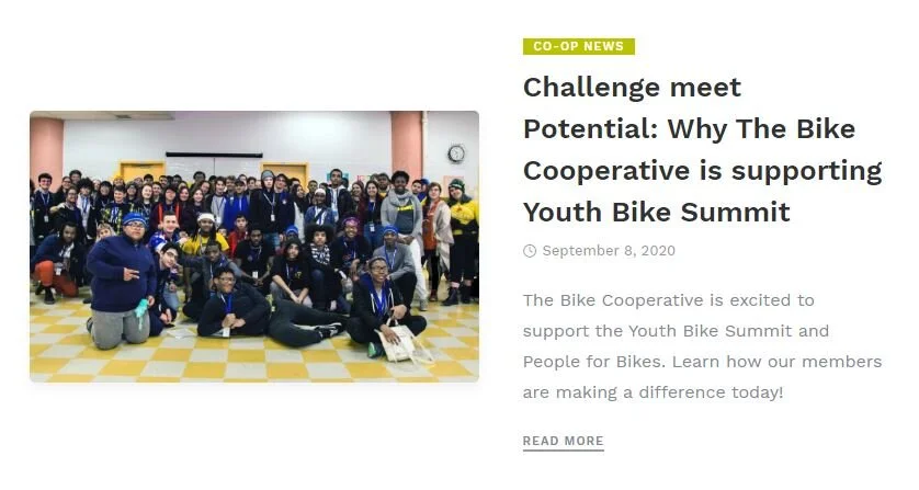 Blog and press release in partnership with Youth Bike Summit and PeopleForBikes
