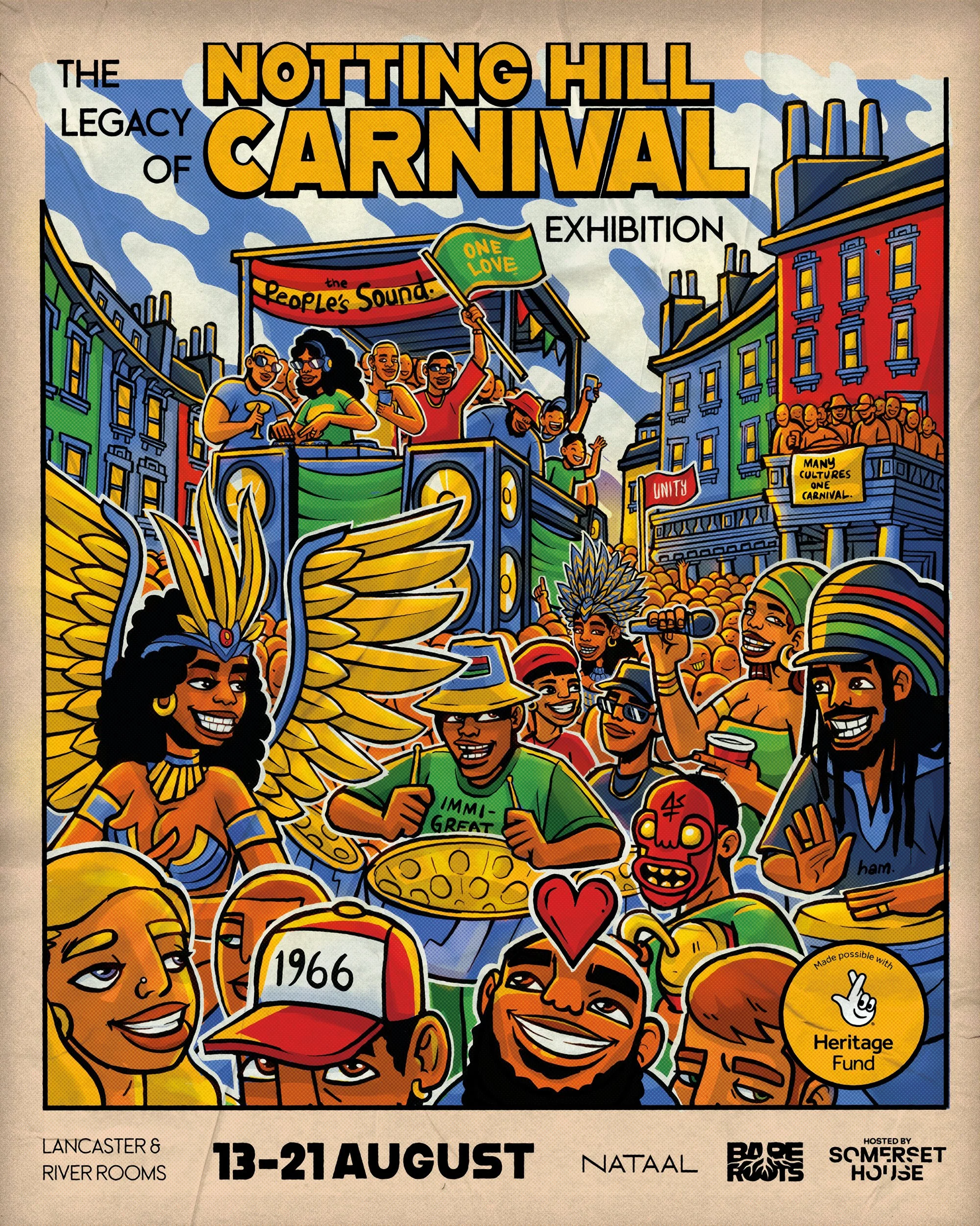 Poster advertising the exhibition of the legacy of Notting Hill Carnival