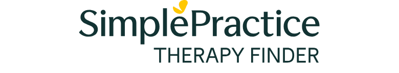 SimplePractice therapy finder logo with black background and green text.