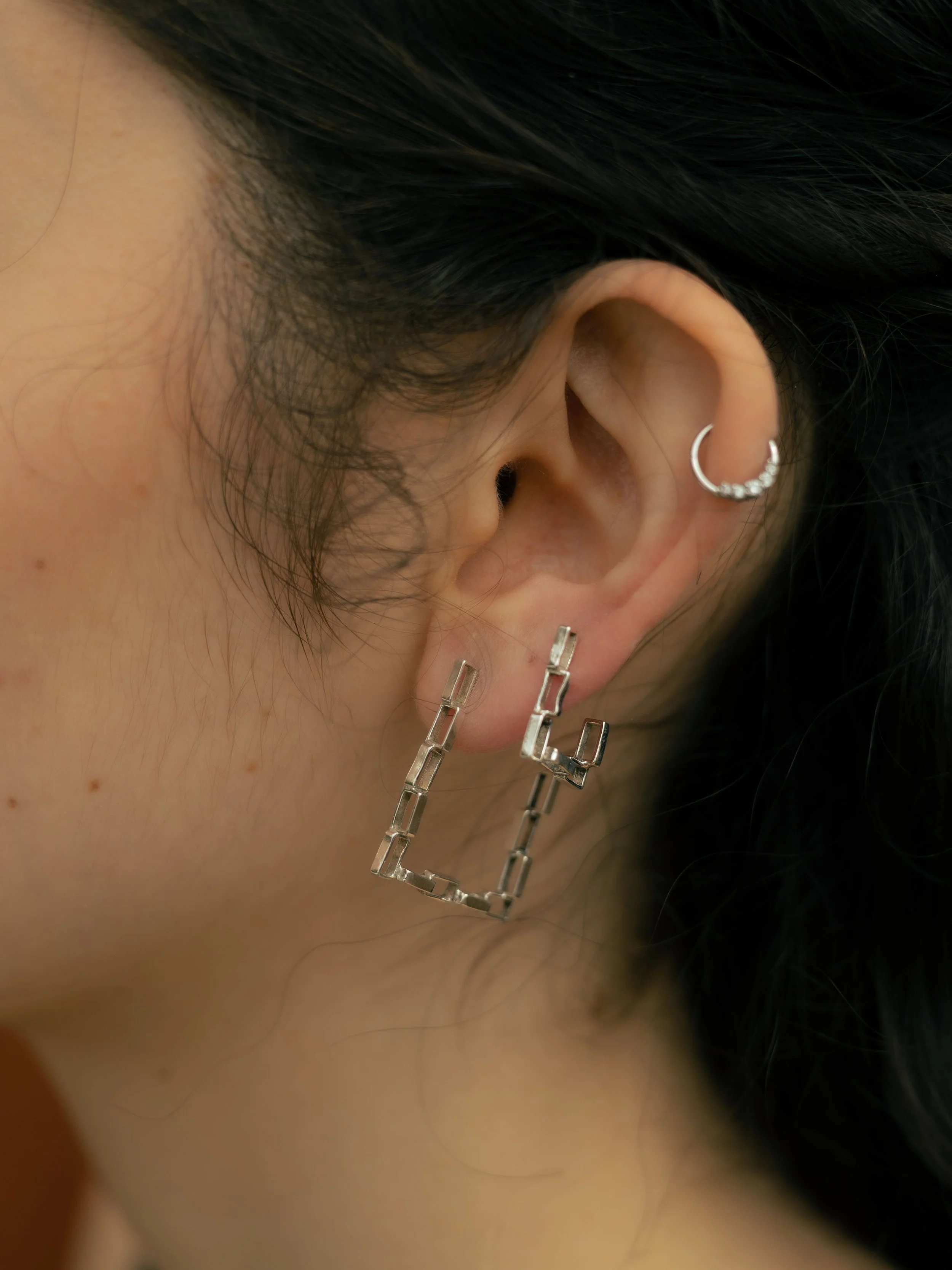 Sterling Silver 'Squarings' Square Handmade Hoop Earrings
