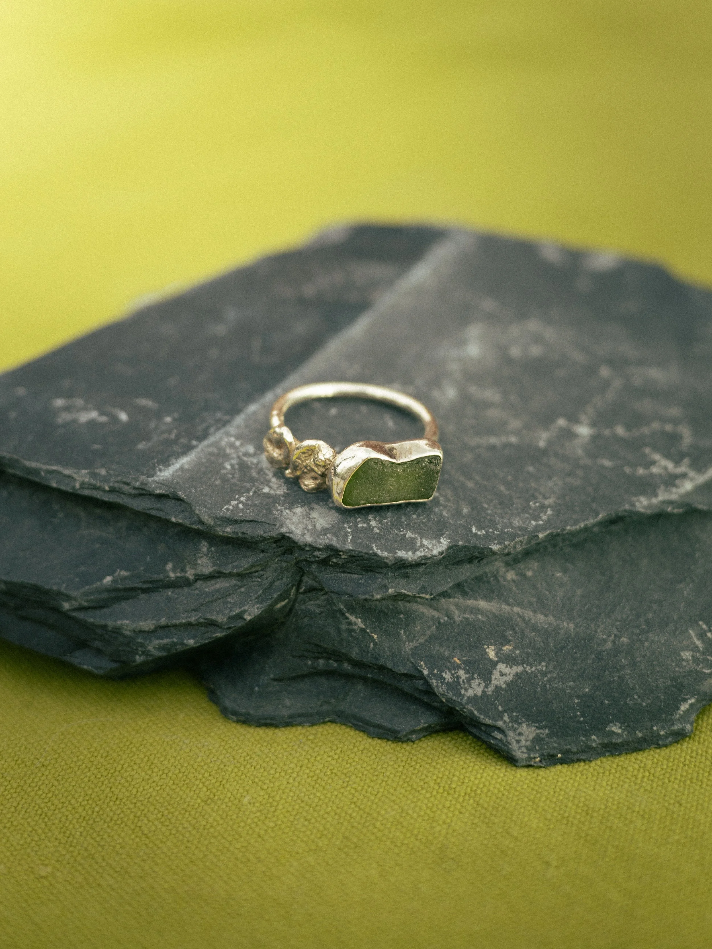 Seaglass and Watercast Handmade Recycled Sterling Silver Ring