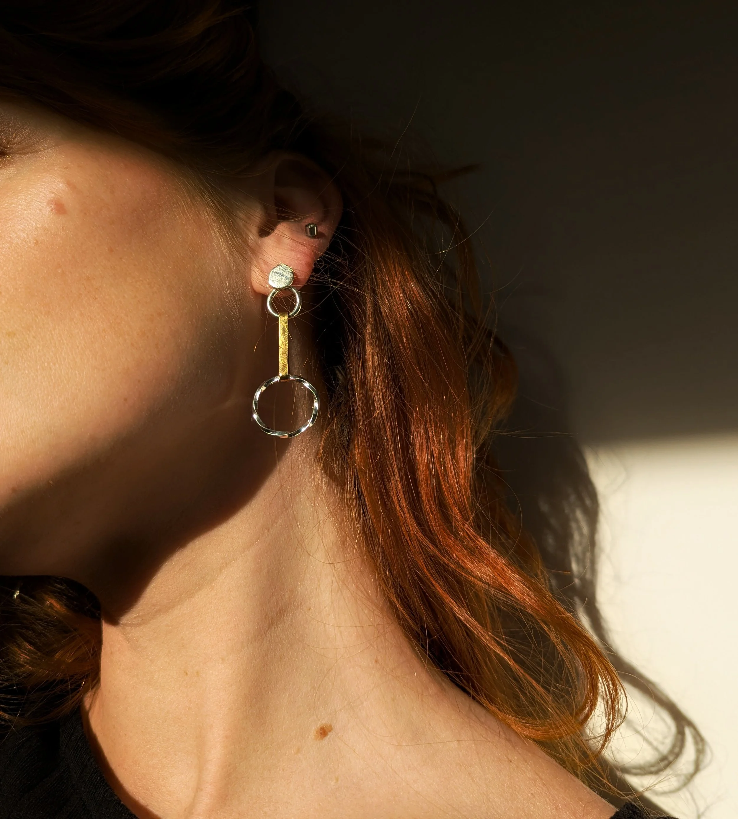 Sterling Silver + Brass 'Door Knocker' Handmade Earrings