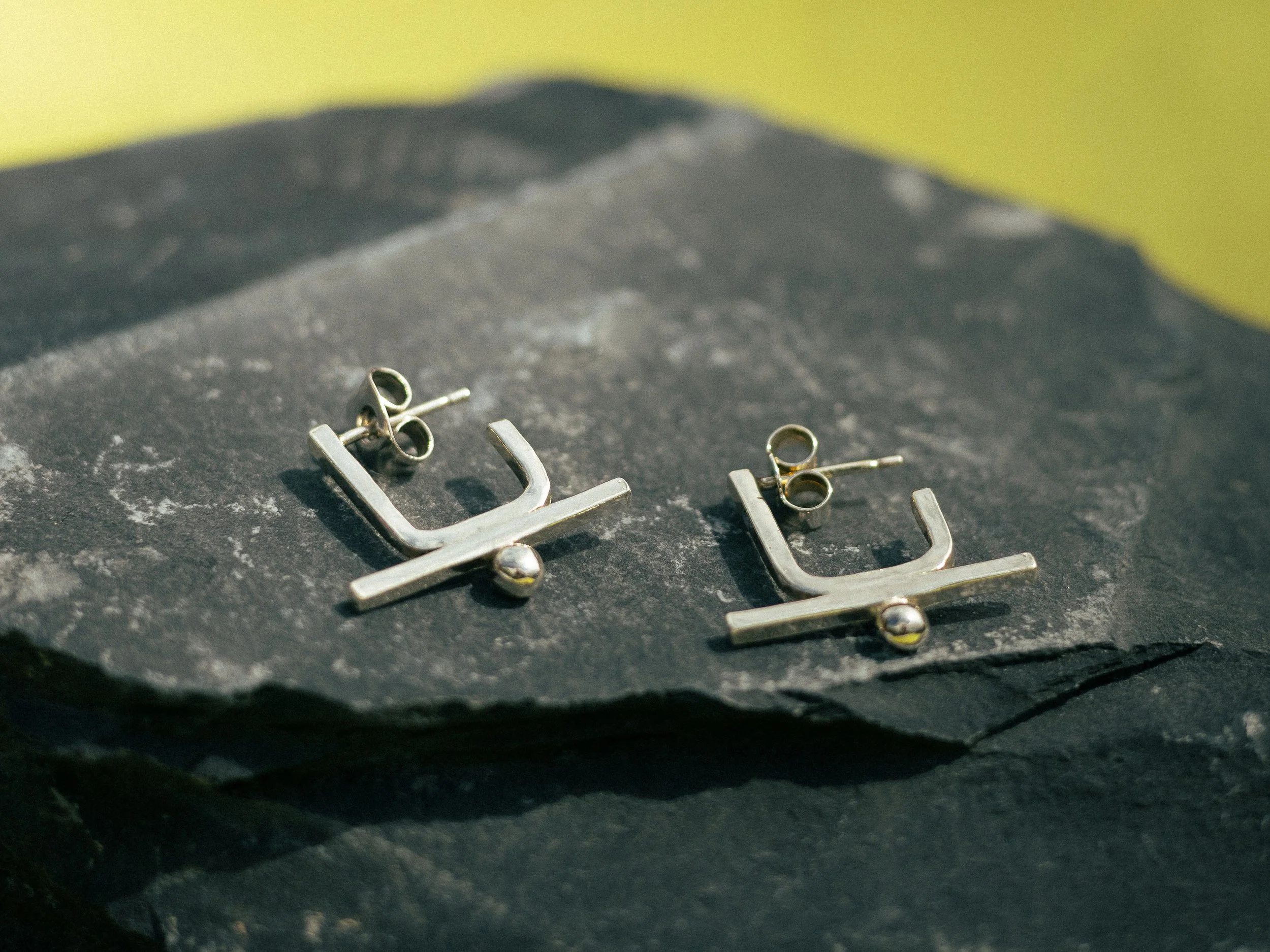 Sterling Silver Square and Bar Handmade Hoops