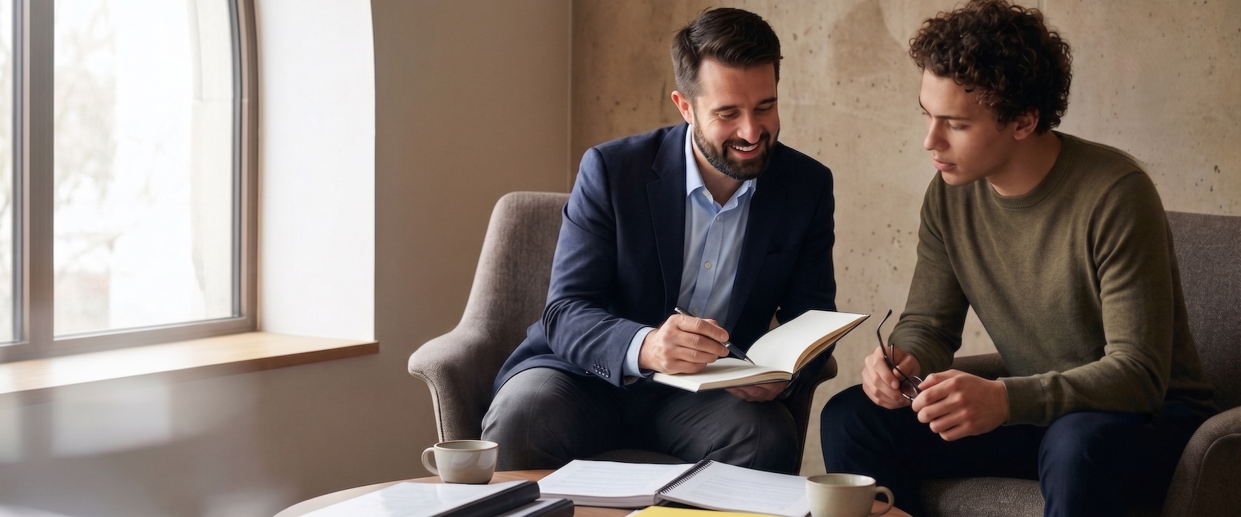 Attorney Sean Jordan meeting with a client to discuss a legal matter.