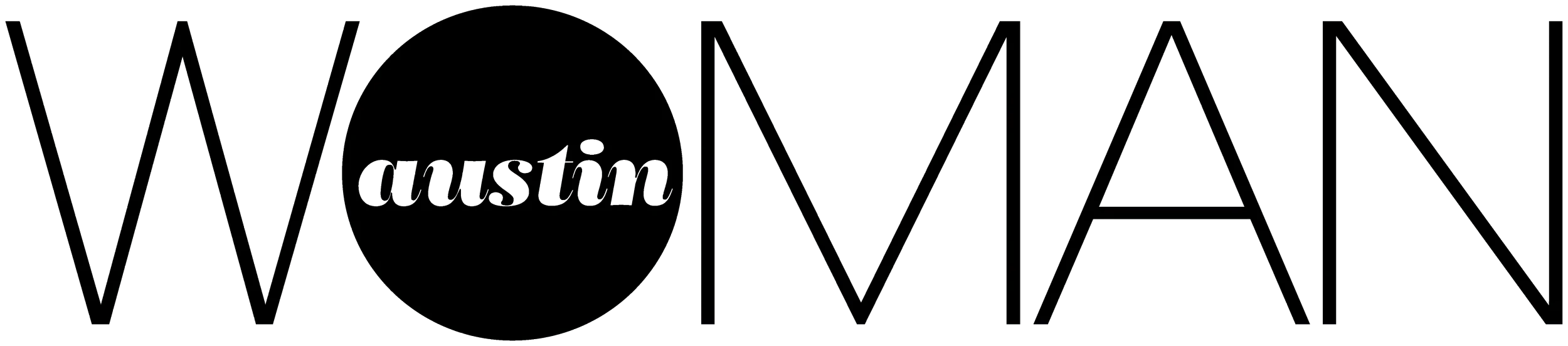 Text saying "WOMAN" with the dot of the 'I' replaced by a solid black circle containing the word "miss" in lowercase letters.