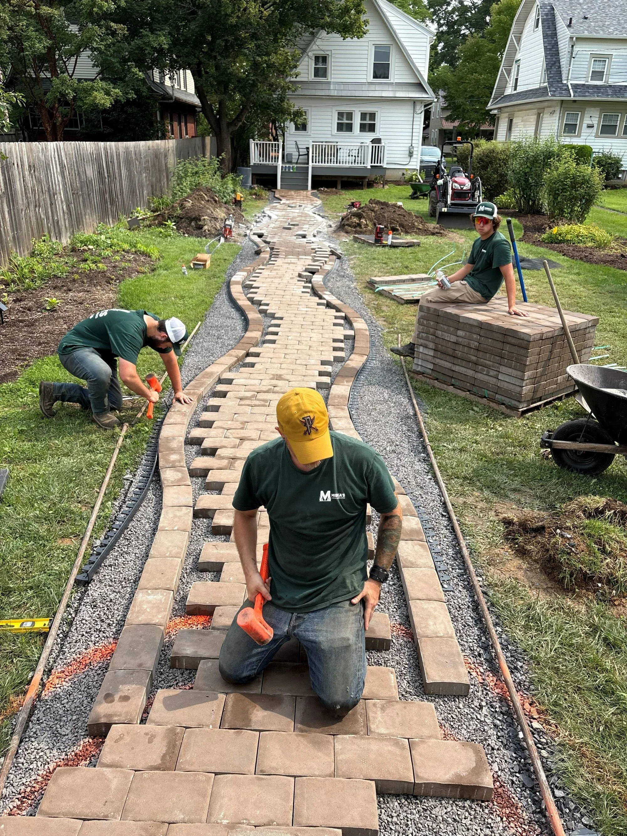 Miska's crew completing a residential walkway project in State College, Pennsylvania
