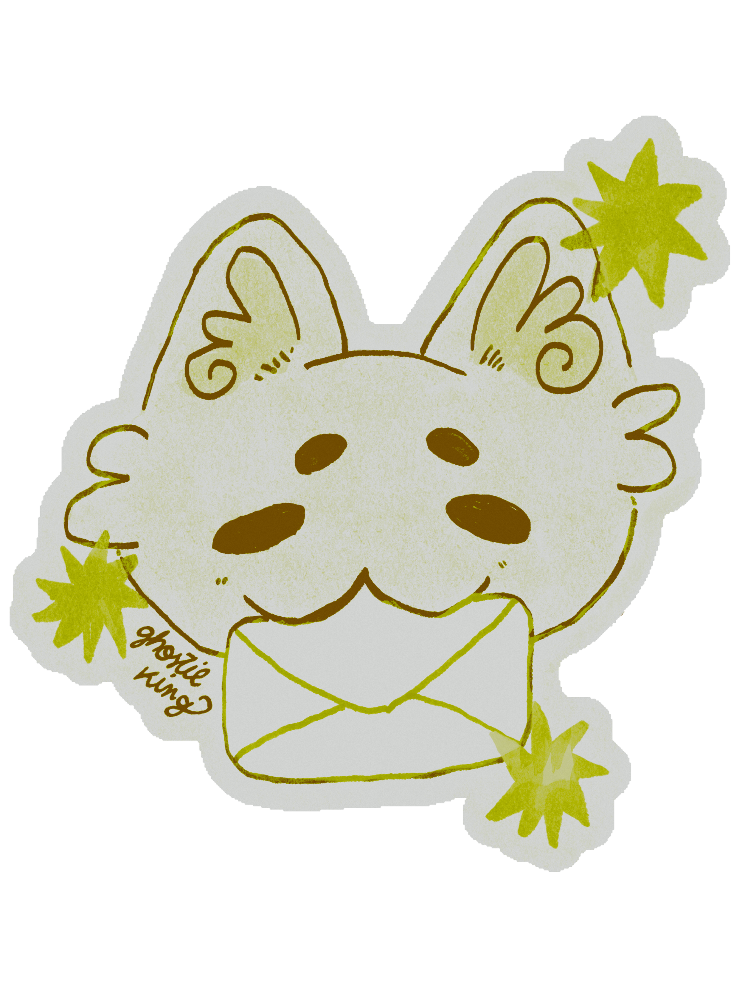 A cute illustration of a cat with butterfly wings, holding a sign that reads 'Cute & Proud.' The cat has a simple, friendly facial expression and is decorated with star-shaped accents and flowers around it.