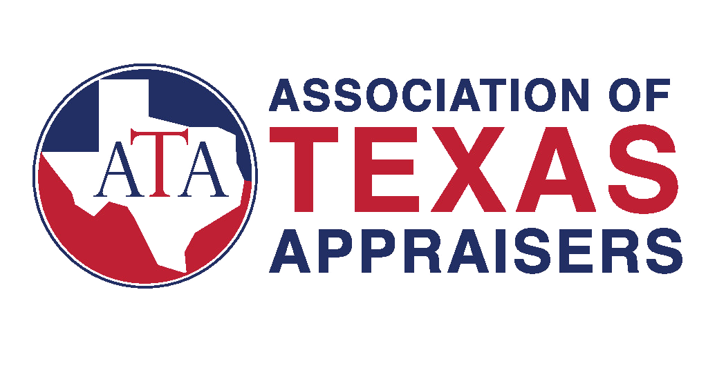 Logo for the Texas Appraisers Association featuring a circle with a map of Texas and the text 'ATA' inside, accompanied by the words 'Association of Texas Appraisers'.